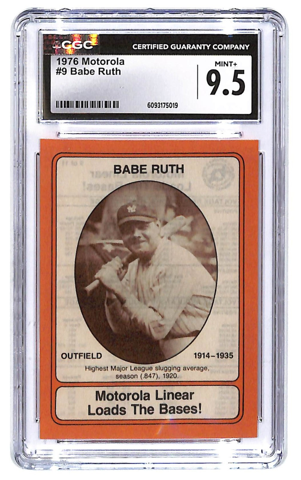 1976 Babe Ruth Motorola Linear Loads The Bases HOF #9 CGC Mint Plus 9.5