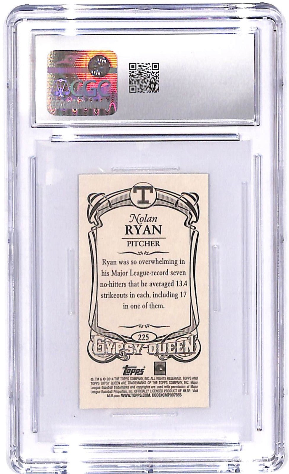 2014 Nolan Ryan Topps Gypsy Queen Mini #225 CGC Mint 10