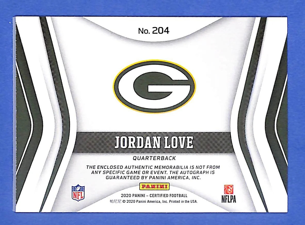 2020 Panini Certified Freshman Fabric Mirror Signatures #204 Jordan Love #/199