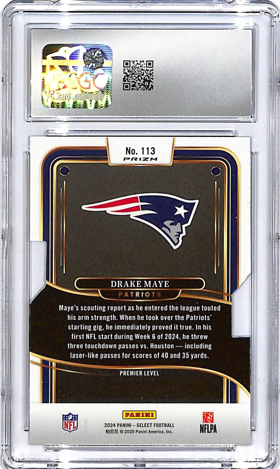 2024 Select Drake Maye Rookie RC Silver Die Cut #113 CGC 9.5