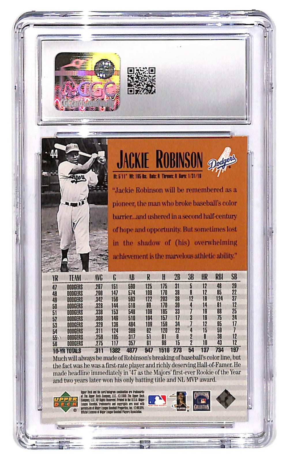 1999 Jackie Robinson Upper Deck Century Legends - #44 CGC Gem Mint 10