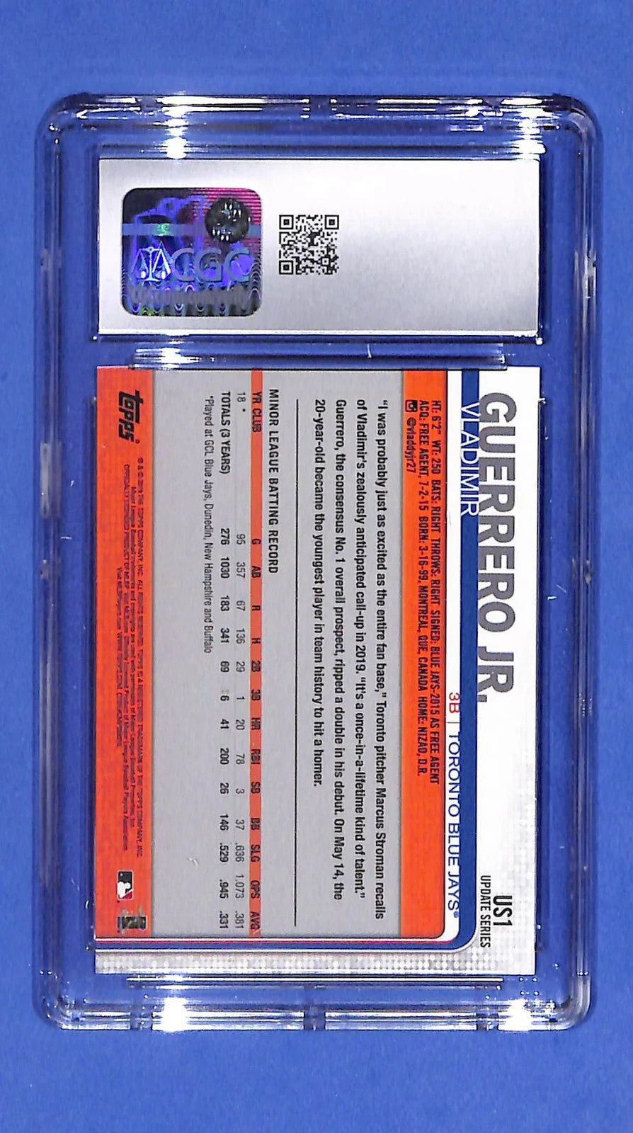 2019 Topps Update Series - Vladimir Guerrero Jr. #US1 Throwing (RC) CGC 10 GM