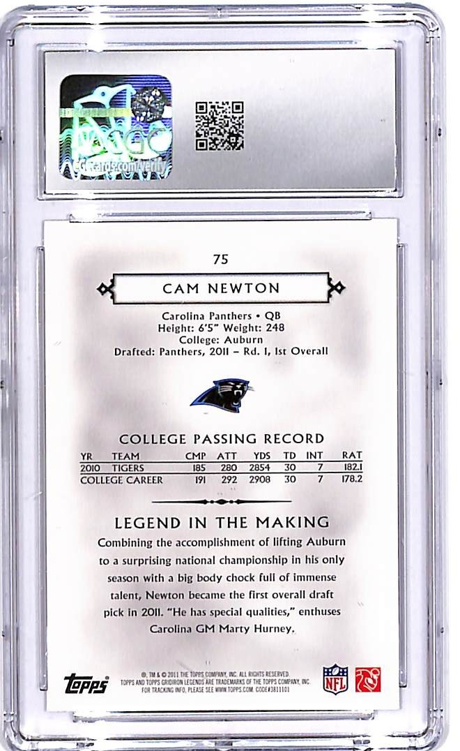 2011 Topps Legends Cam Newton Rookie RC #75 CGC 10 Panthers