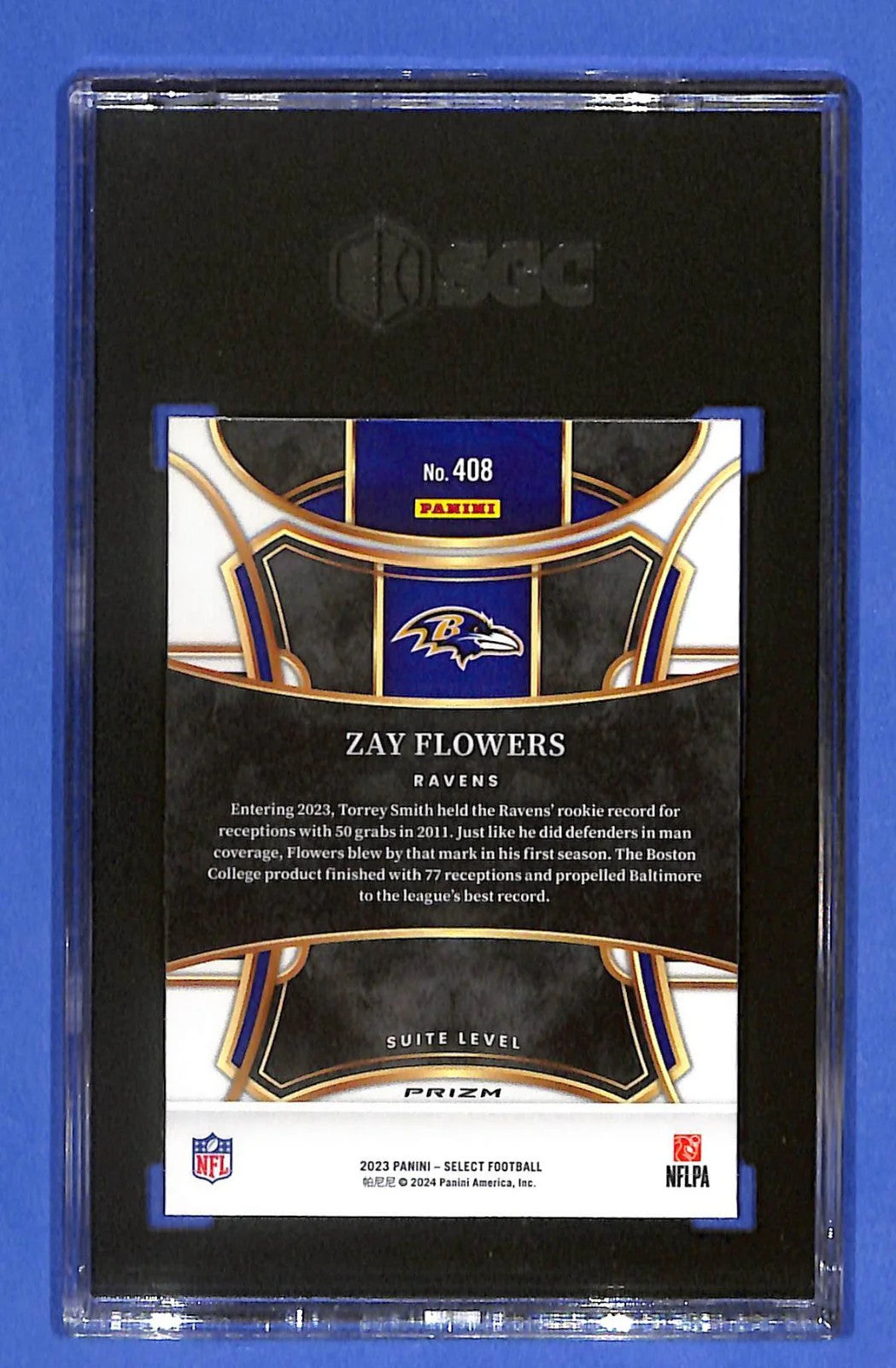 2023 Select Zay Flowers RC Disco Prizms Rookie Suite Level #408 Ravens SGC 9.5
