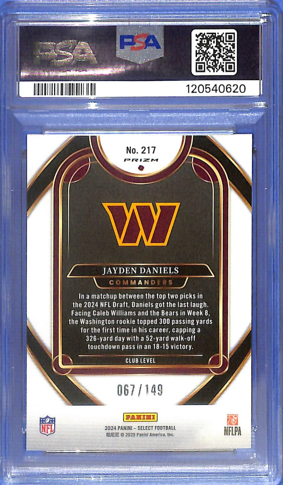 2024 Select Jayden Daniels Rookie RC Tri-Color /149 PSA 9 Washington Commanders