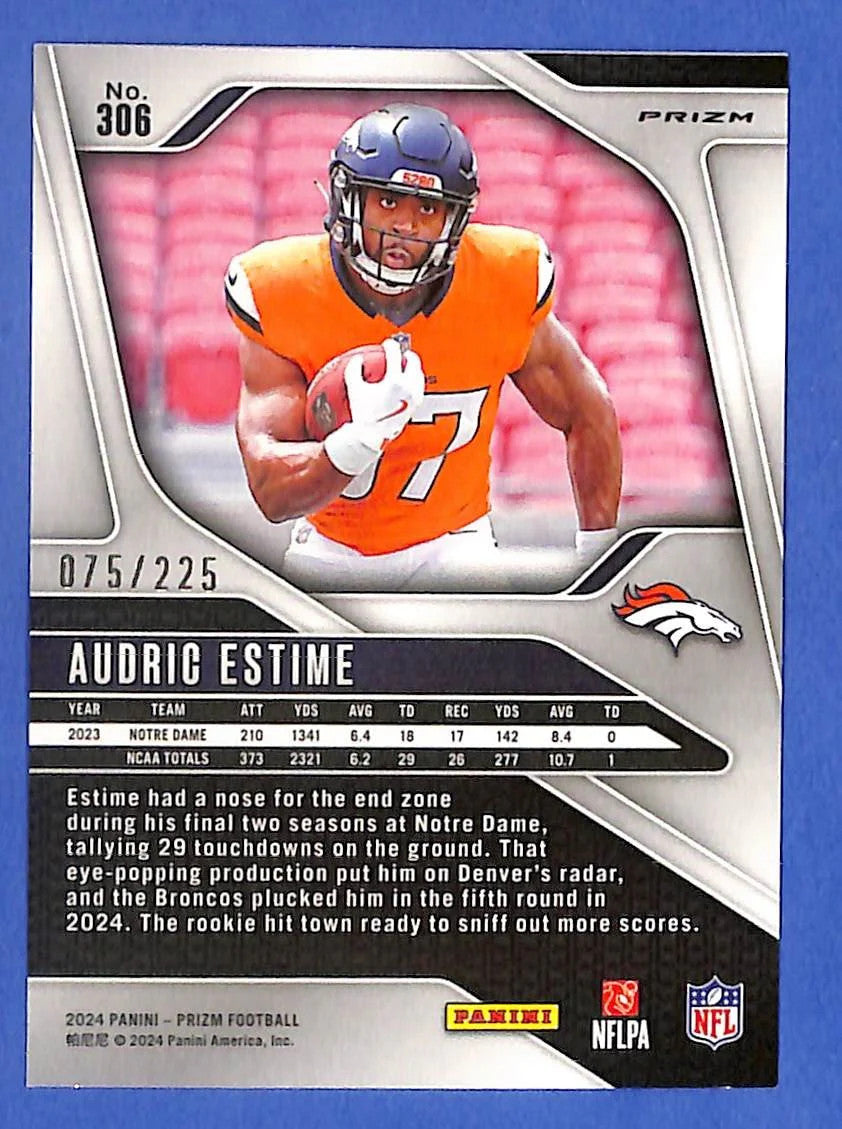2024 Prizm Audric Estime Rookie RC Purple Ice /225 Broncos