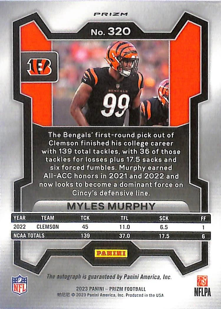 2023 Prizm Myles Murphy Auto Autograph No Huddle SIlver Rookie RC Bengals