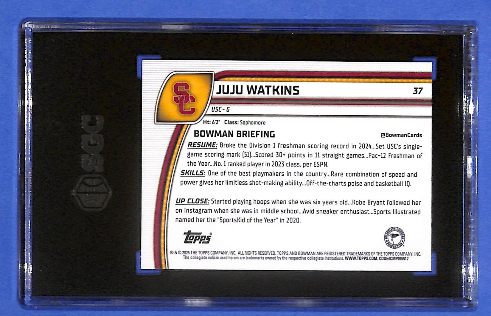 2024-25 Bowman University Chrome - JuJu Watkins #37 (RC) SGC 10 GM USC Trojans