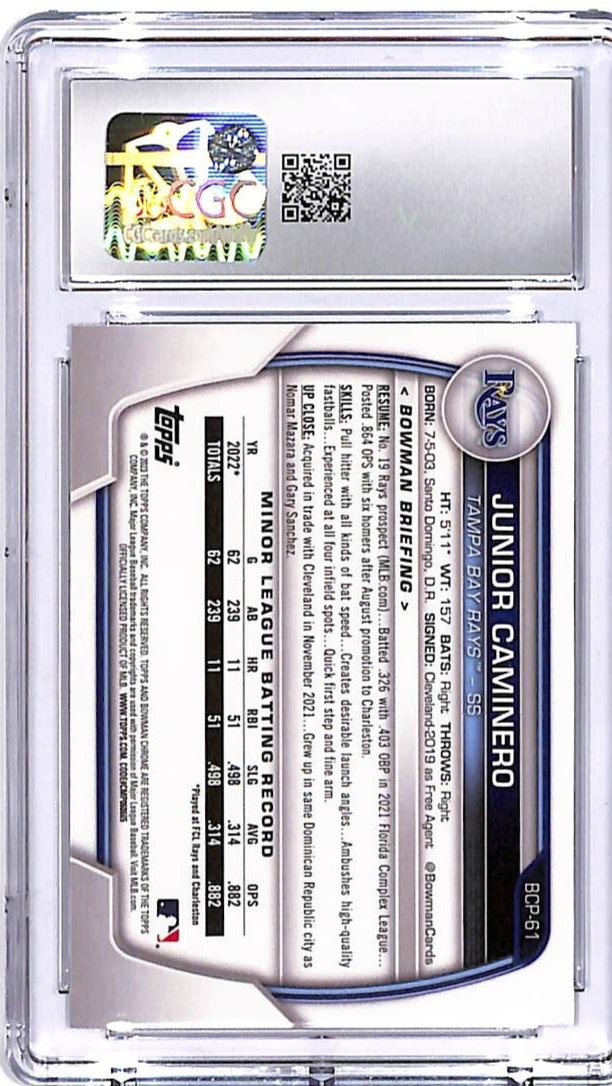 2023 Bowman Chrome Junior Caminero Rookie RC Prospect #61 CGC 10 Rays