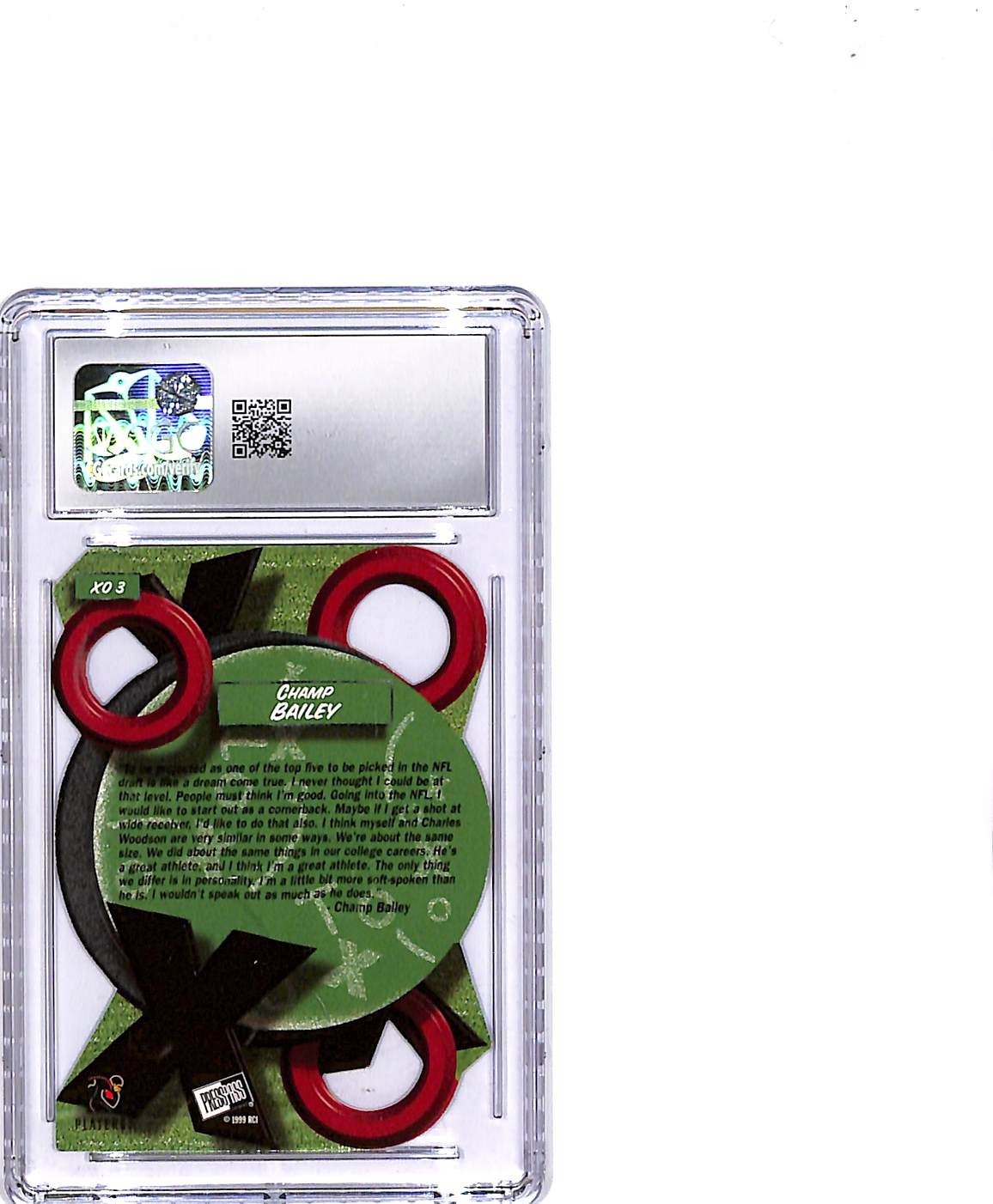 1999 Press Pass Xs and Os Champ Bailey Rookie RC XO3 CGC 10 Broncos
