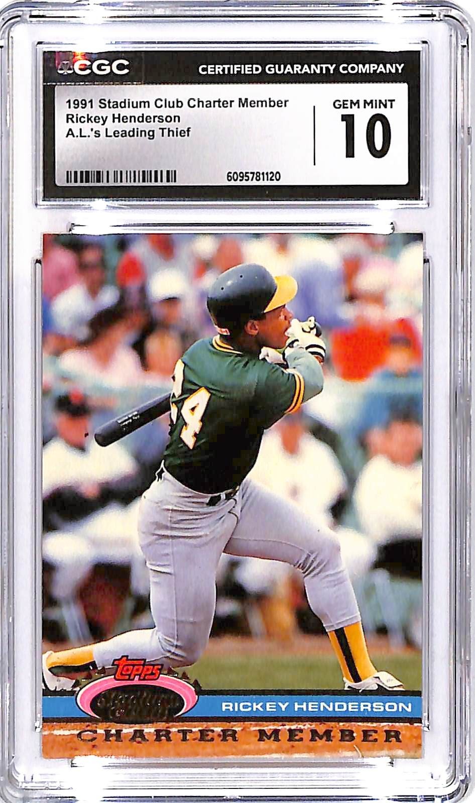 1991 Rickey Henderson Topps Stadium Club Members Top AL Thief CGC Gem Mint 10