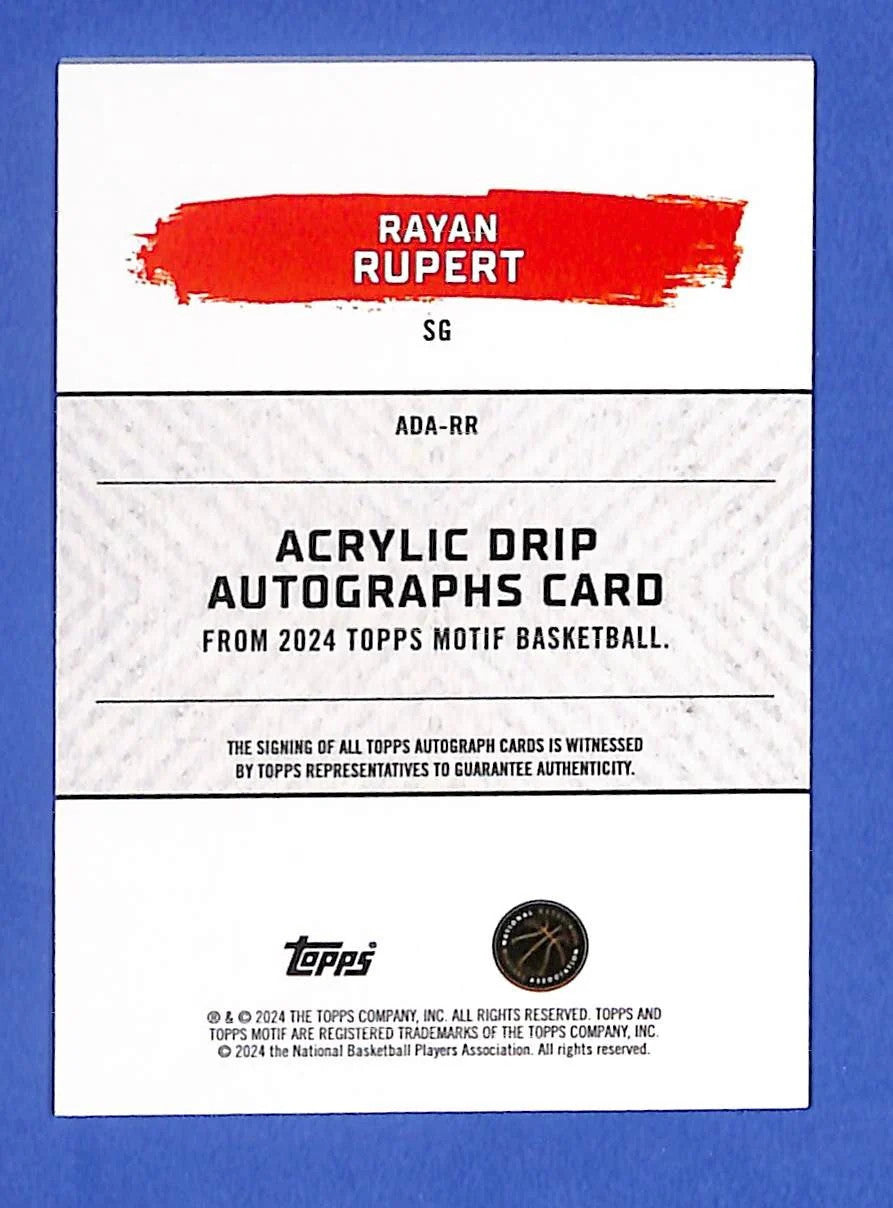 2023-24 Topps Motif Acrylic Drip Autographs Rayan Rupert #ADA-RR #/49 (AU, RC)