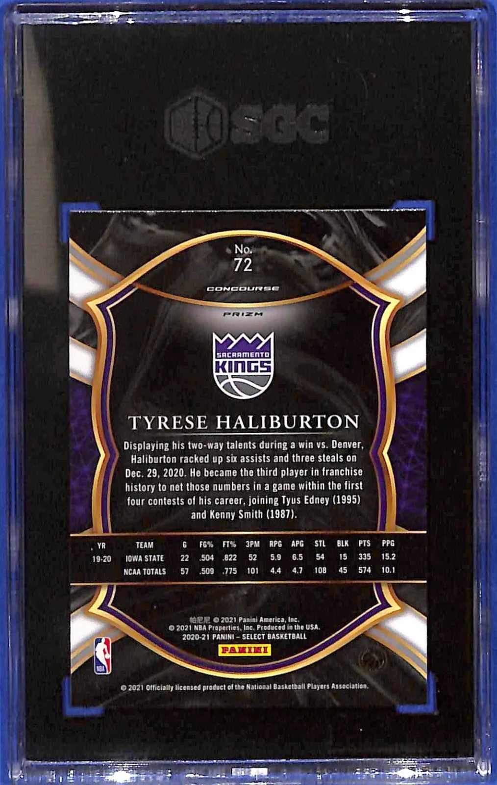 2020-21 Panini Select Concourse Tyrese Haliburton #72 Silver Prizm (RC) SGC 10
