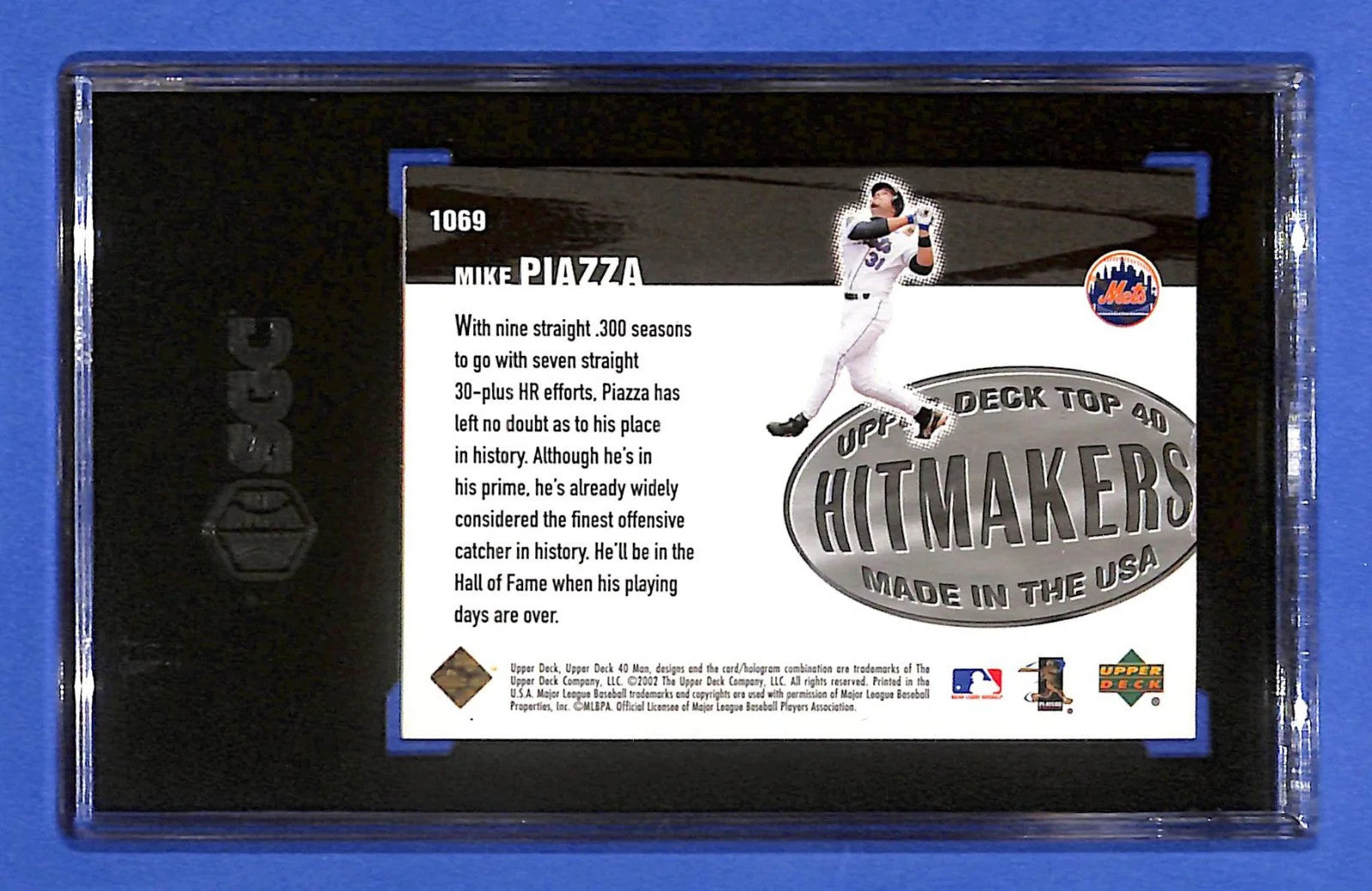 2002 Upper Deck 40 Man - UD Top 40 Hitmakers Mike Piazza #1069 #/40 SGC 9