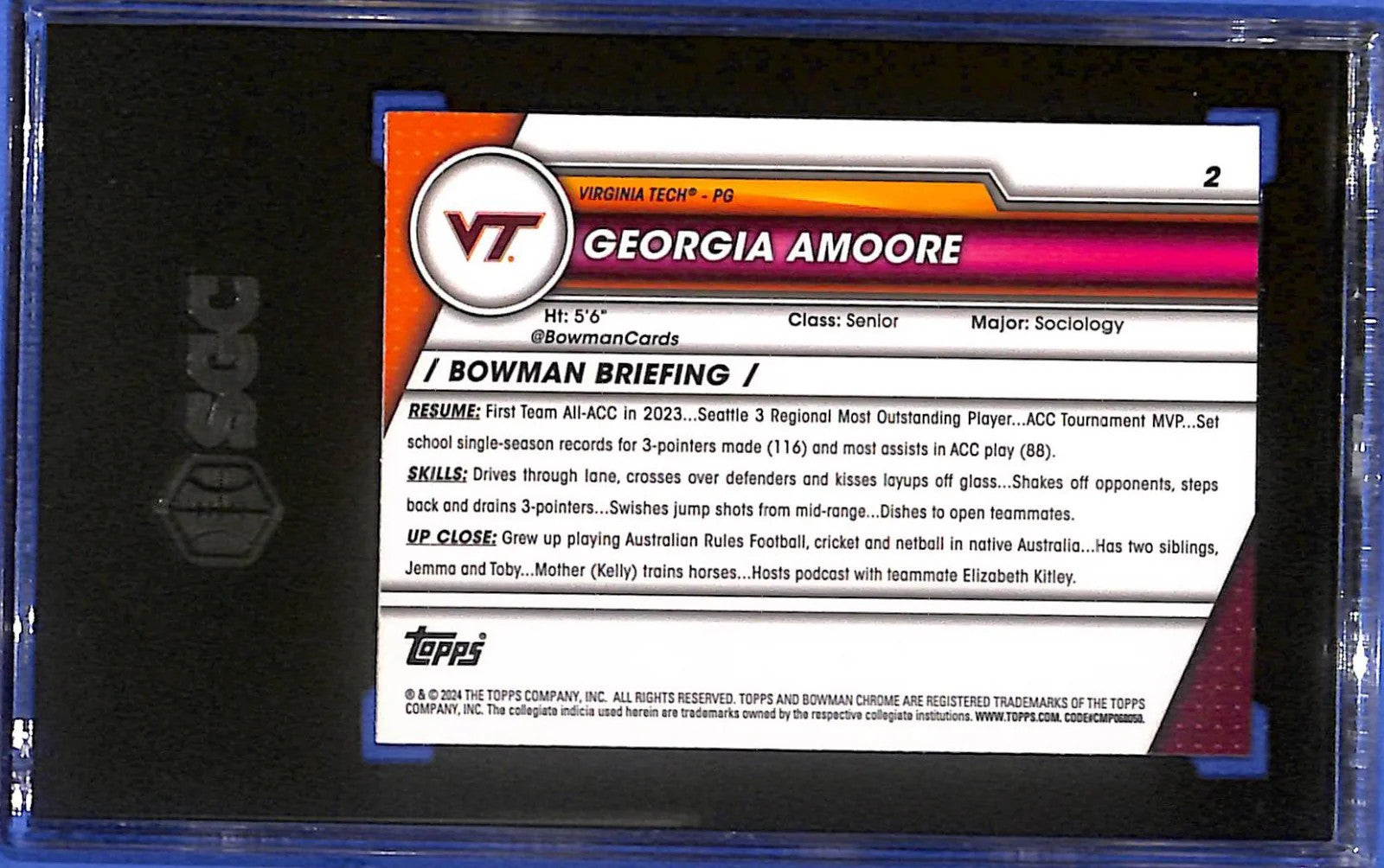 2023-24 Bowman University Chrome Georgia Amoore #2 Pink Refractor (RC) SGC 10 GM