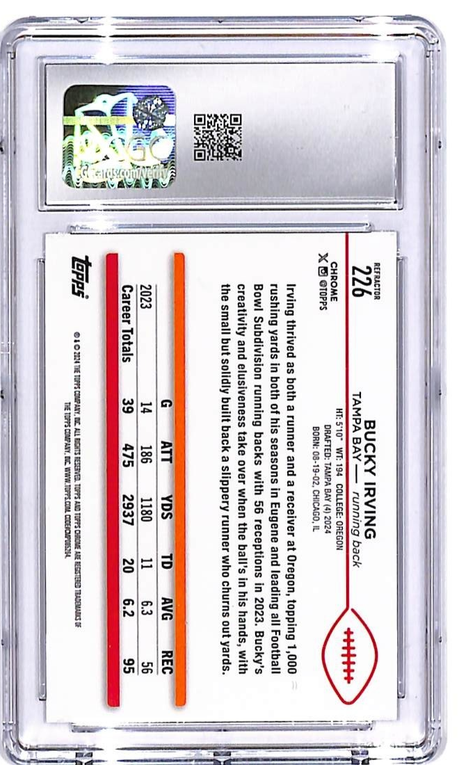 2024 Topps Chrome Bucky Irving Rookie RC Refractor CGC 9.5 Buccaneers