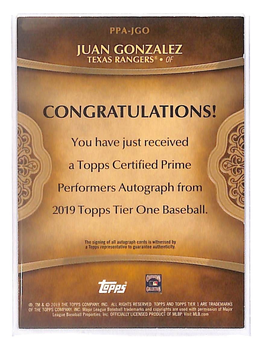 2019 Juan González Topps Tier One Prime Performers Autographs - PPA-JGO #229/299