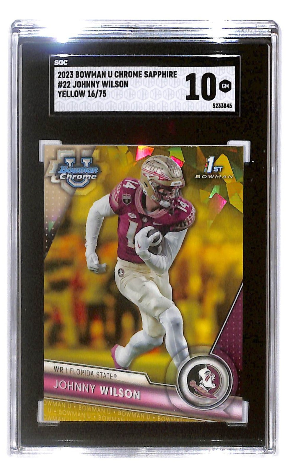 2023 Bowman U Chrome Sapphire Ed Johnny Wilson #22 (RC) Yellow #16/75 SGC 10 GM