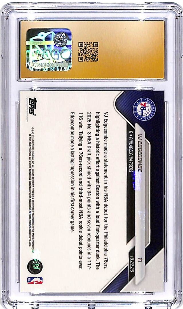 2025-26 Topps Now VJ Edgecombe Rookie RC #11 CGC 10 Pristine 76ers
