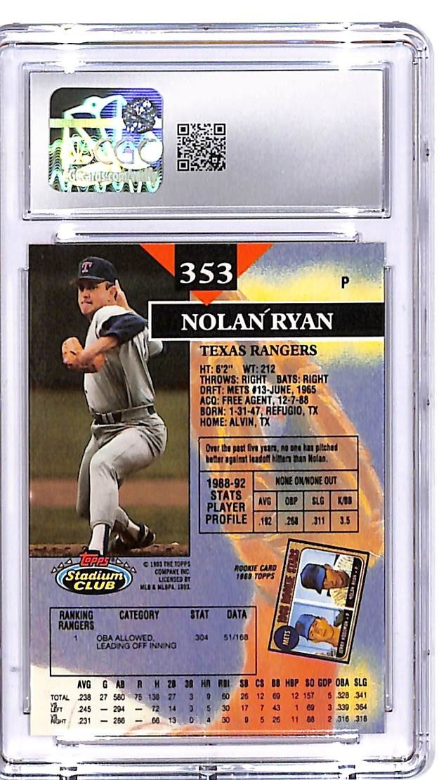 1993 Stadium Club Nolan Ryan #353 CGC 9 Rangers