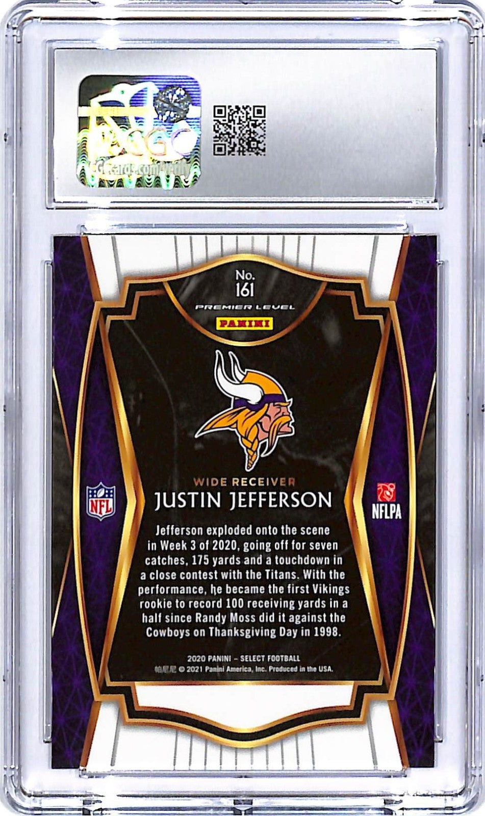 2020 Select Justin Jefferson Rookie RC #161 CGC 10 Vikings