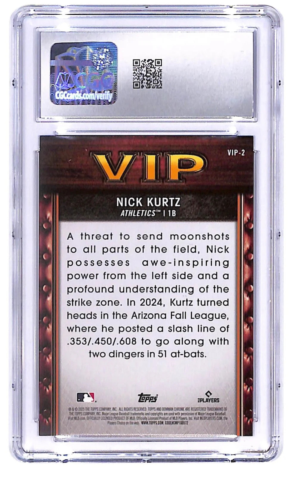 2025 Bowman - Vips Very Important Prospects Nick Kurtz mini diamond CGC 10
