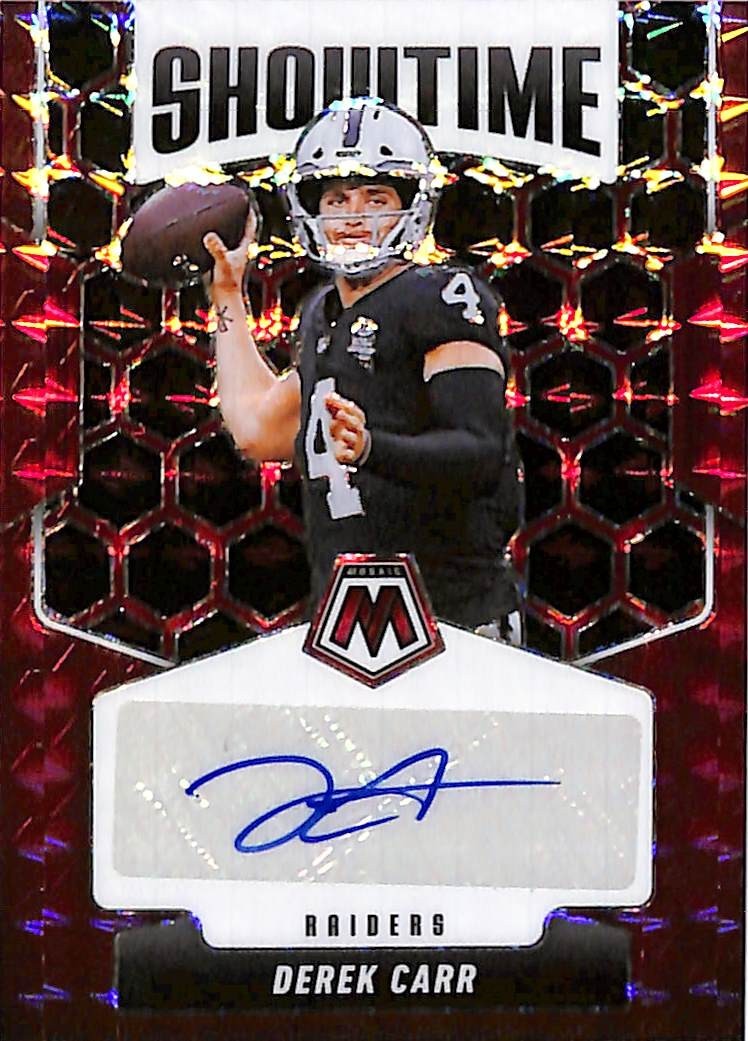 2025 Mosaic Derek Carr Auto Autograph Showtime Red /199 SOS-DCA Raiders