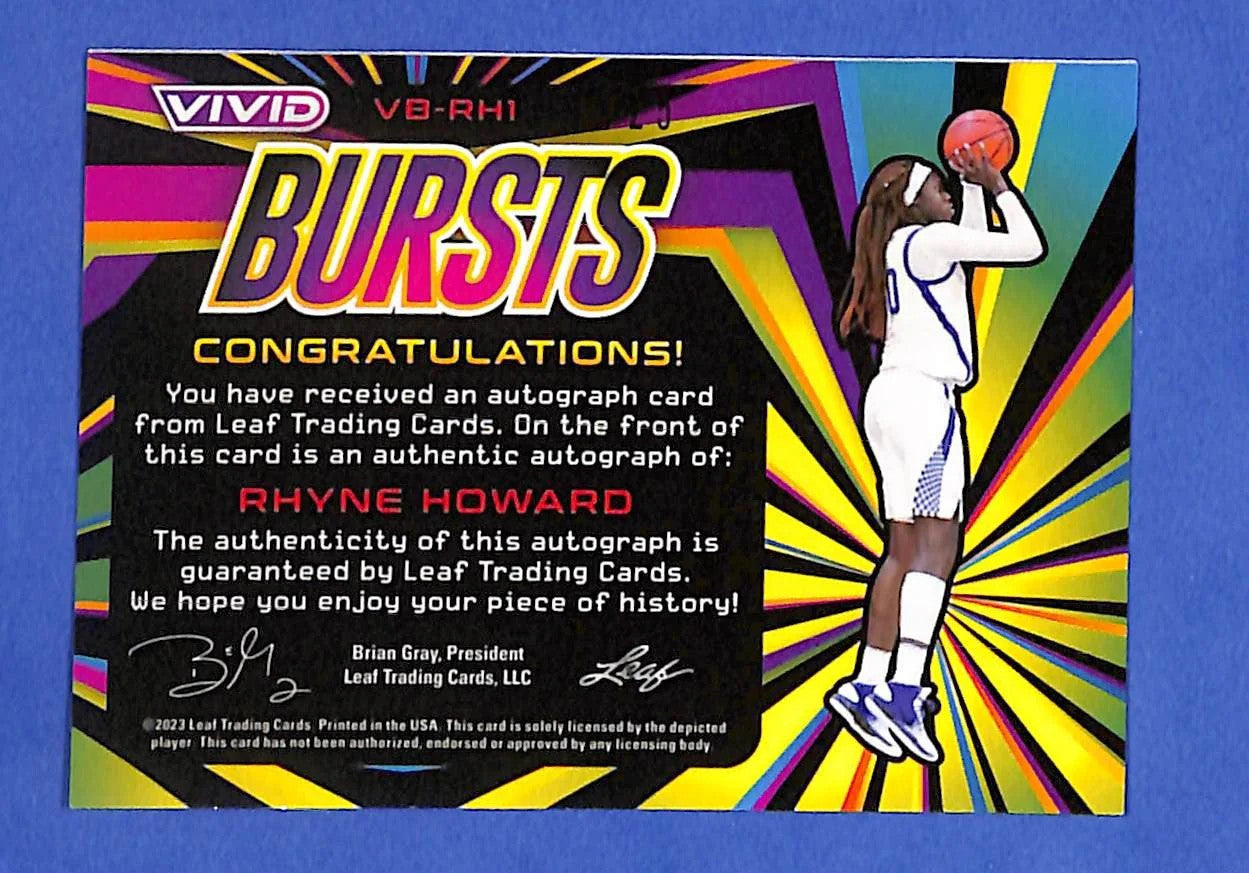 2023 Leaf Vivid Basketball Rhyne Howard Bursts Autograph VB-RH1 #1/25