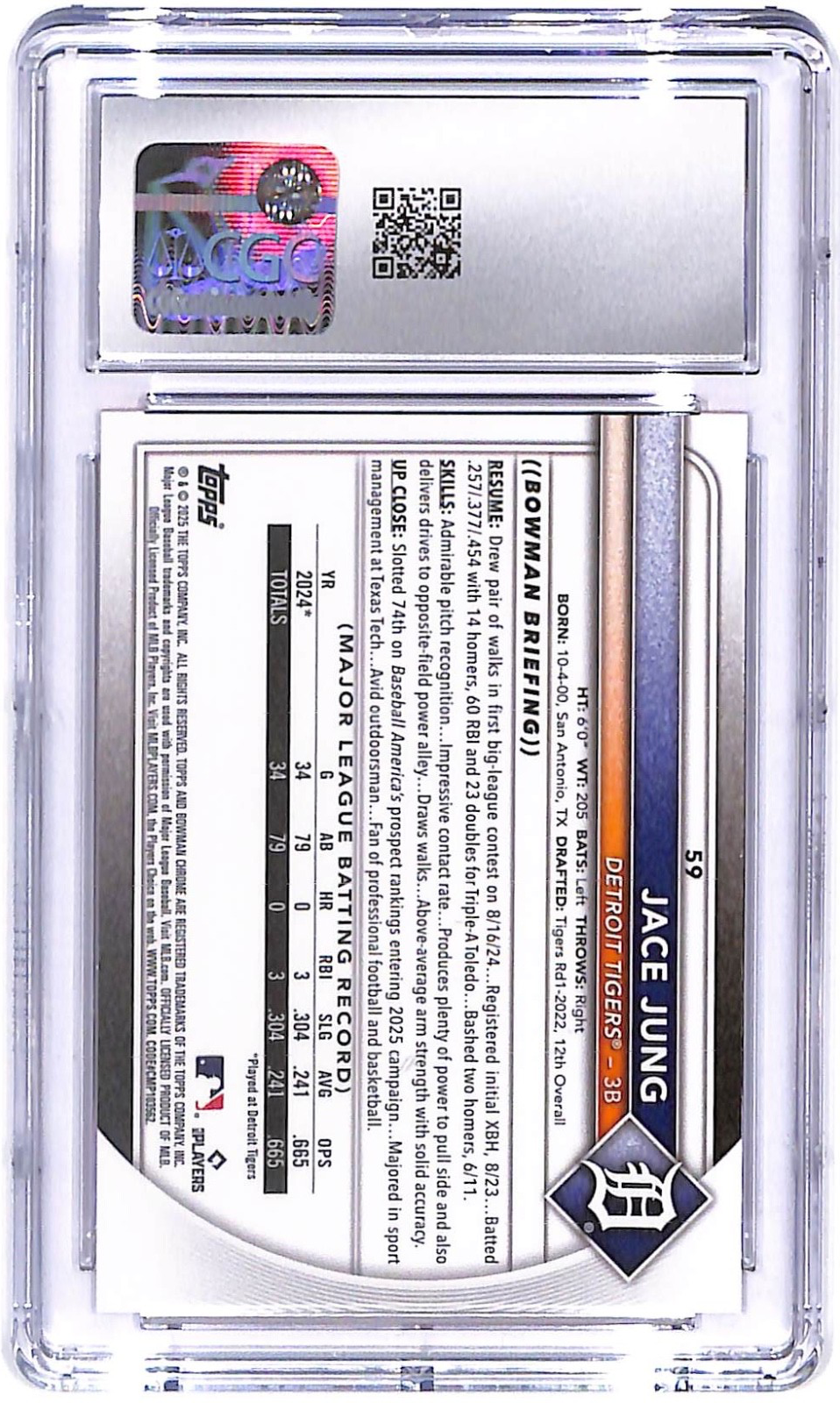 2025 Jace Jung Bowman Mega Box Orange #59 (RC) CGC Mint 10