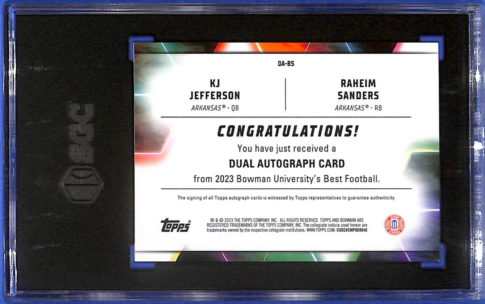 2023 Bowman's Best U Dual Autographs Jefferson/Sanders Dual Auto #/25 SGC 10/10