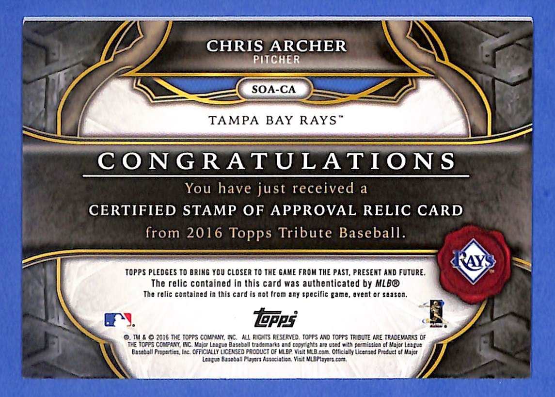 2016 Chris Archer Topps Tribute Stamp of Approval Relics SOA-CA #158/199