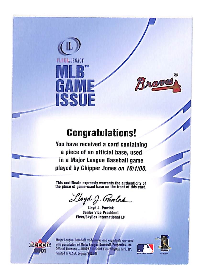 2001 Chipper Jones Fleer Legacy Game Used-Base HOF Atlanta Braves - 201