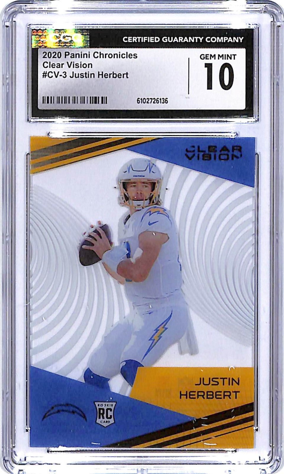 2020 Chronicles Justin Herbert Clear Vision CGC 10 Rookie RC Chargers