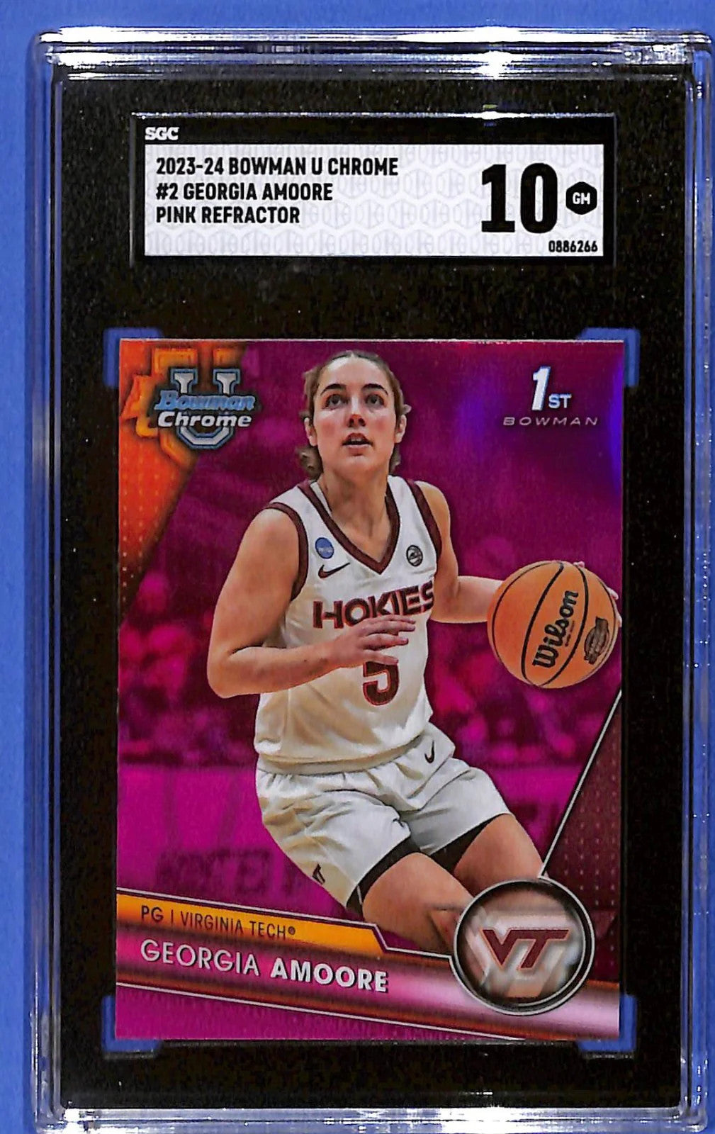2023-24 Bowman University Chrome Georgia Amoore #2 Pink Refractor (RC) SGC 10 GM