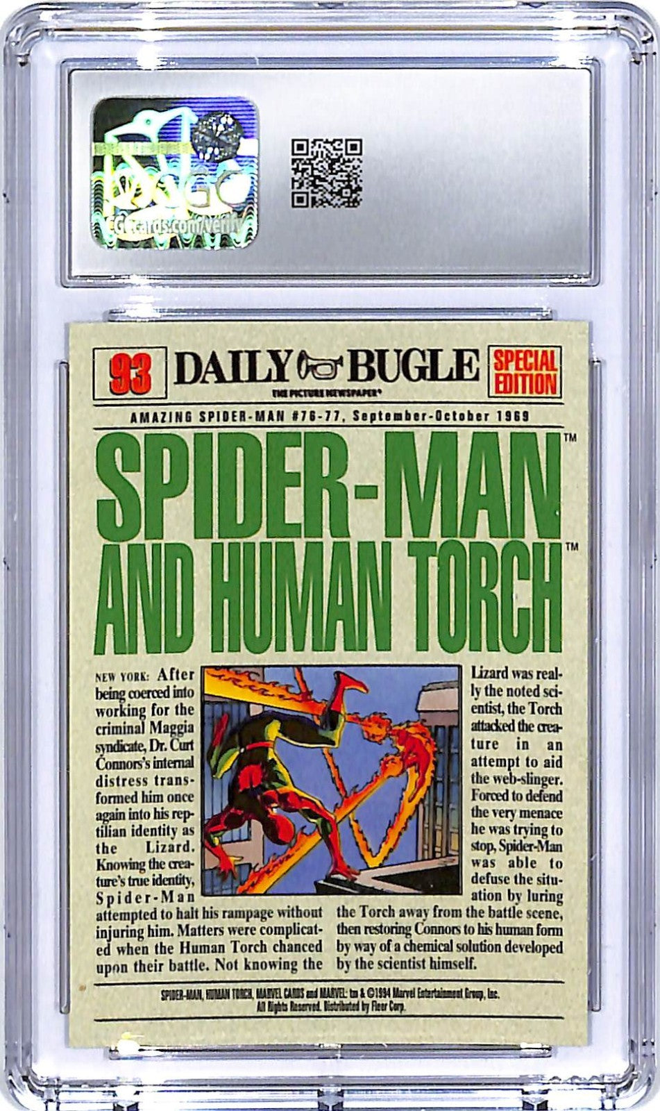 1994 Fleer Amazing Spider-Man 1st Edition Spider-Man Human Torch #93 CGC 10