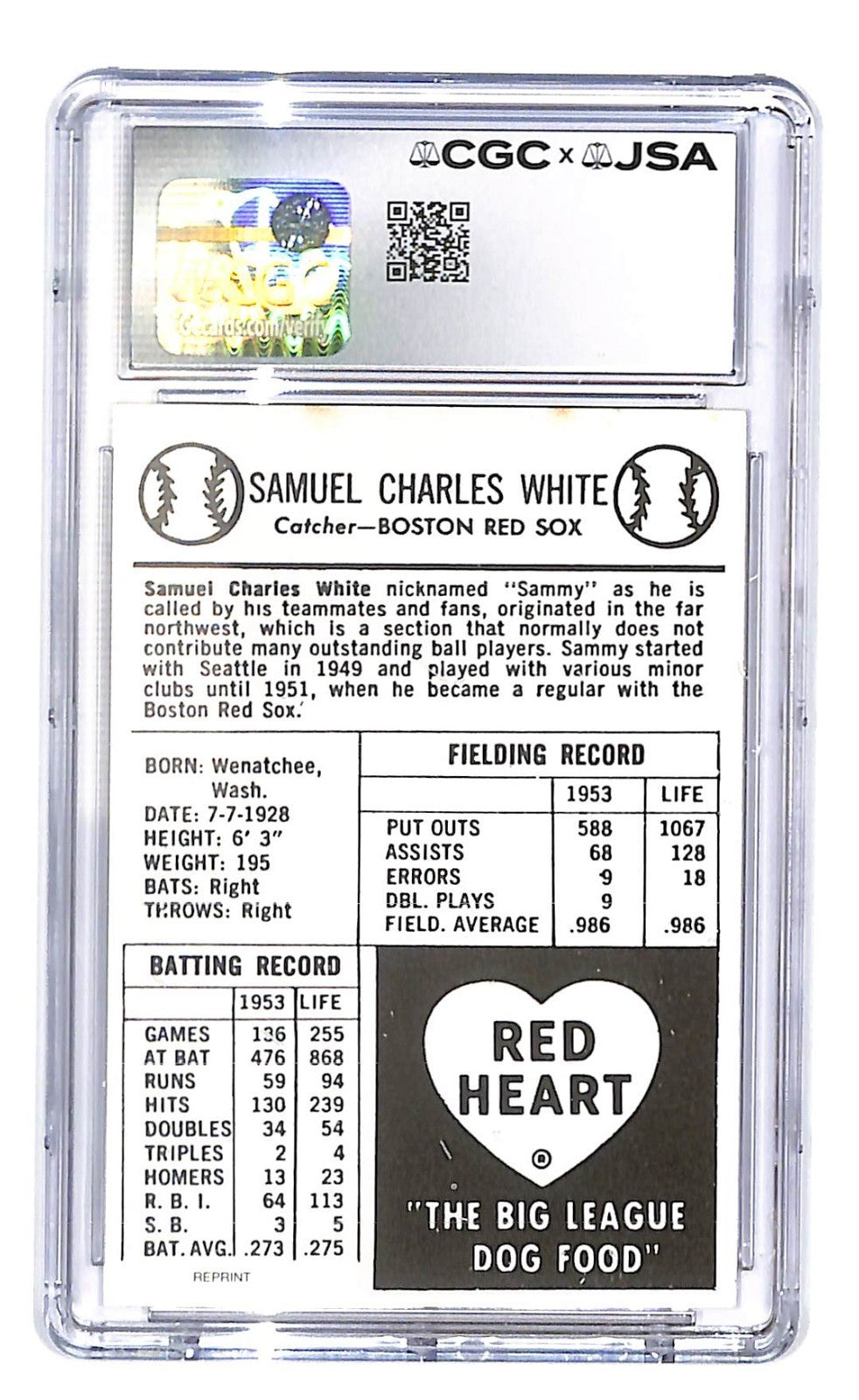 Signed 1991 Red Heart Dog Food '54 Reprints Sammy White CGC 7 Autograph