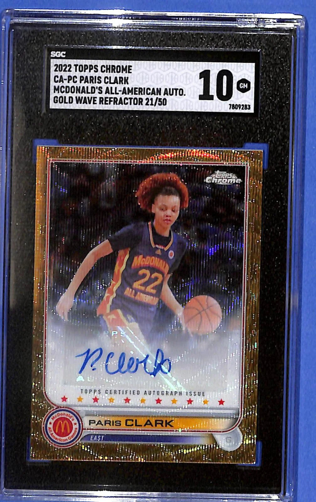 2022 Topps Chrome McDonald's A. A. Paris Clark Auto Gold Wave Refractor SGC 10