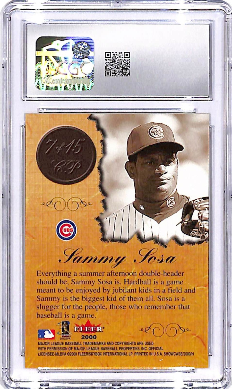 2000 Fleer Showcase Sammy Sosa Consummate Prose CGC 10 Cubs