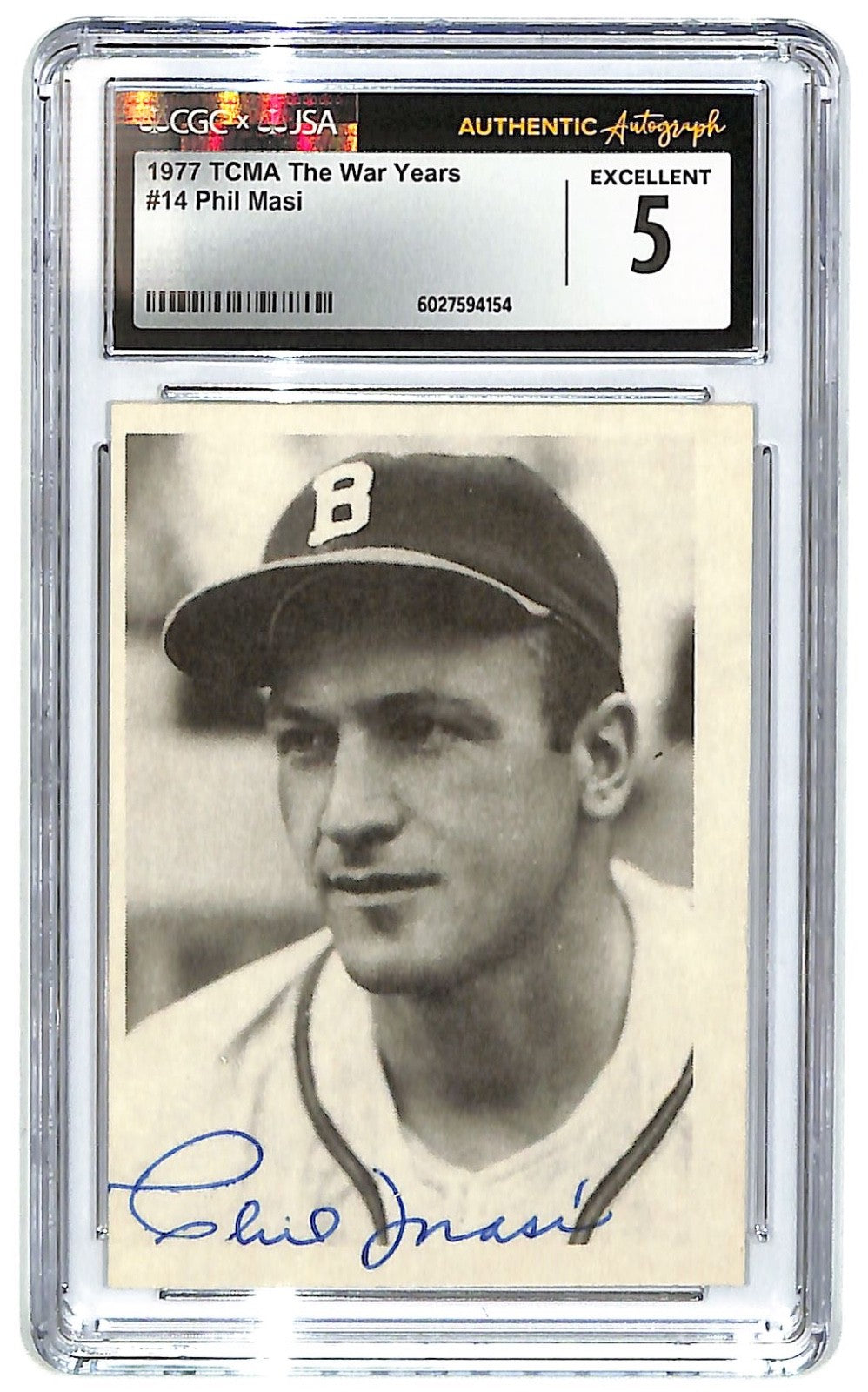 1977 TCMA Phil Masi - The War Years - #14 Auto CGC Excellent 5 - JSA Authentic
