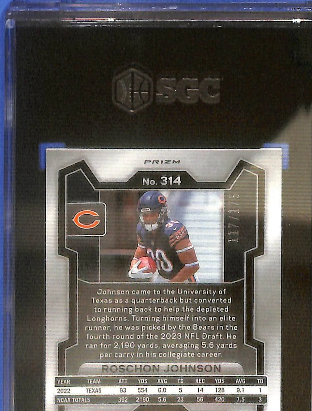 2023 Prizm Roschon Johnson Rookie RC Hyper /175 SGC 9 Chicago Bears