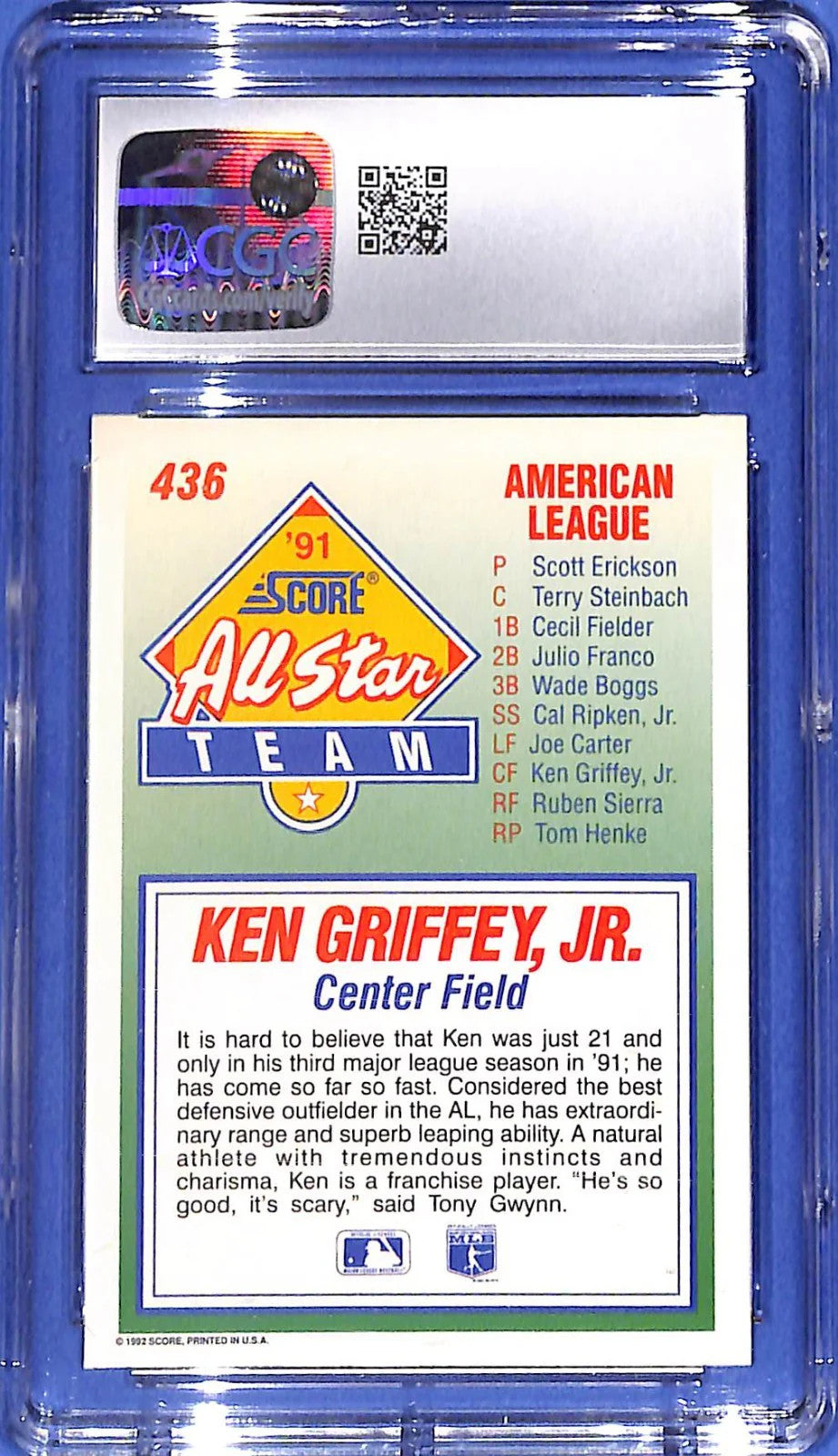 1992 Score All-Star Ken Griffey Jr (HOF) #436 CGC 10 Gem Mint Seattle Mariners