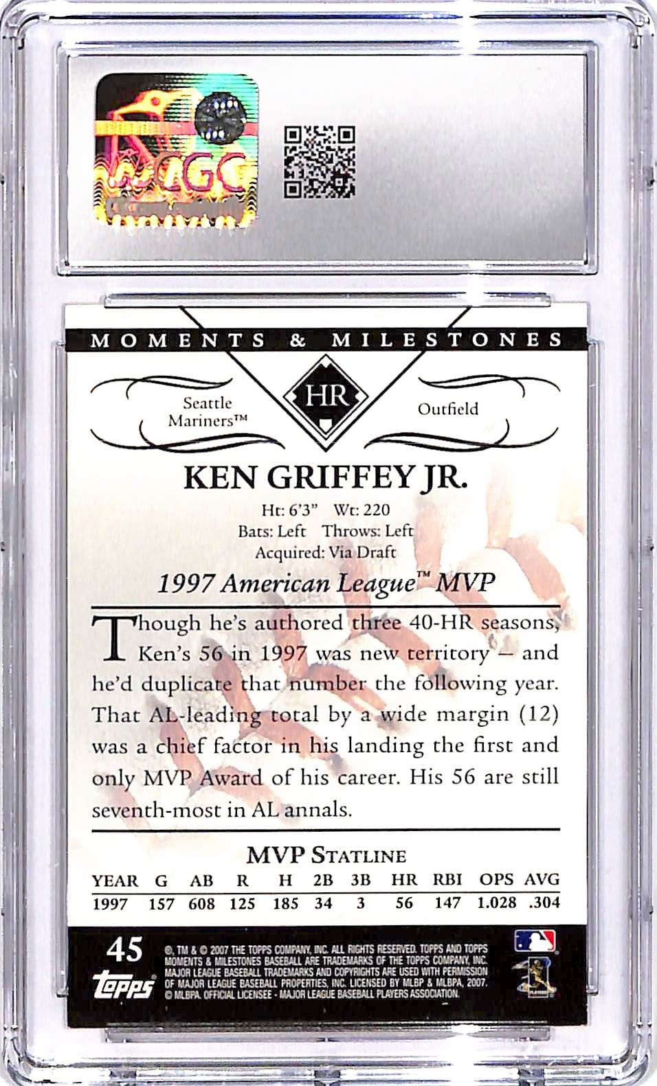 2007 Topps Moments & Milestones - Ken Griffey Jr #45 37 Home Runs CGC 9