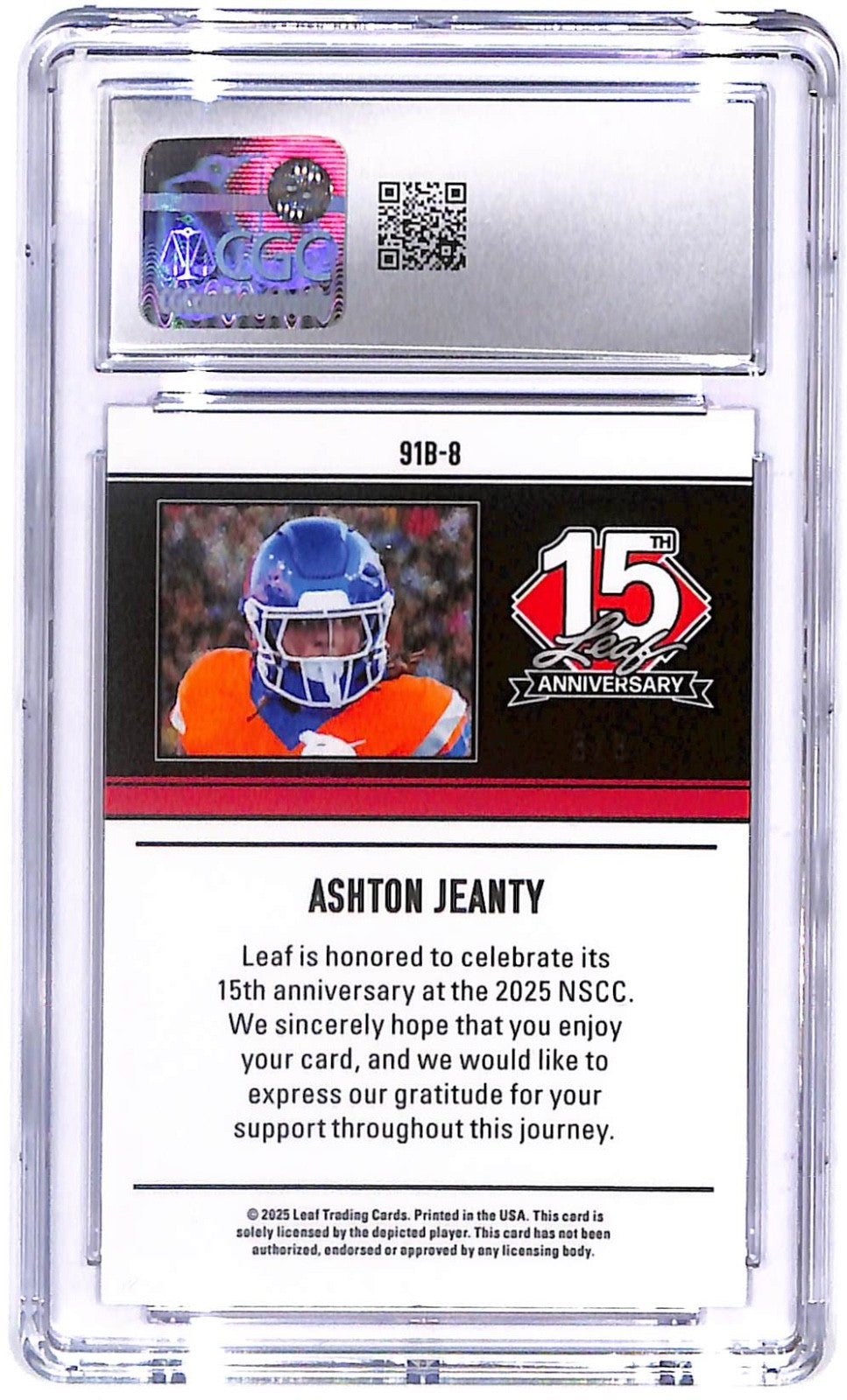 2025 Ashton Jeanty Leaf 15th Anniversary '91 Leaf Pink Shimmer #91B-8 CGC Mint 9