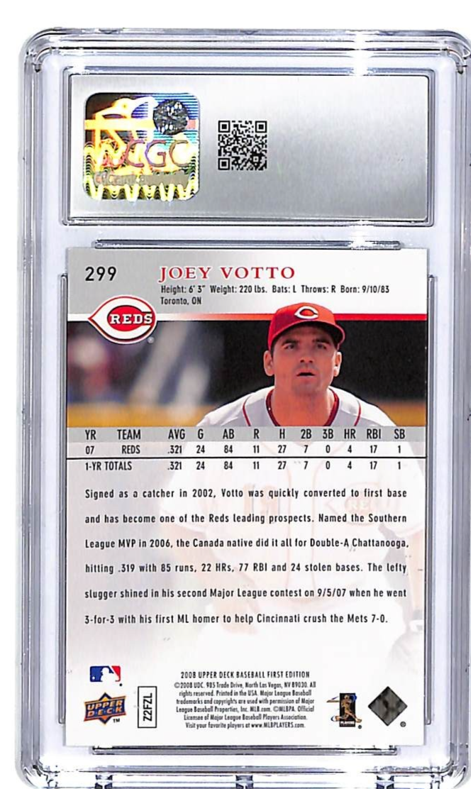 2008 Upper Deck First Edition Joey Votto Rookie RC #299 CGC 10 Reds