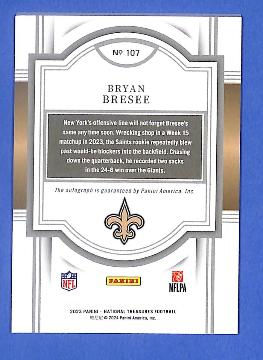 2023 Panini National Treasures Rookie Signatures Bryan Bresee #107 #/25 (AU, RC)