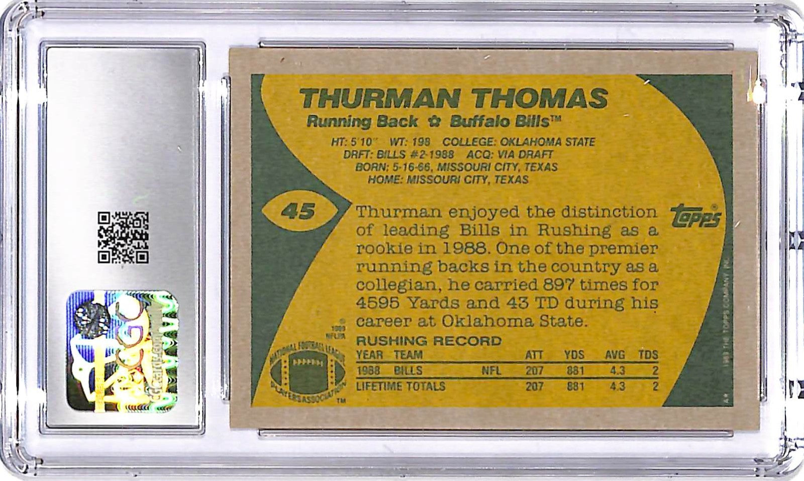 1989 Topps - Thurman Thomas #45 (RC) CGC 9