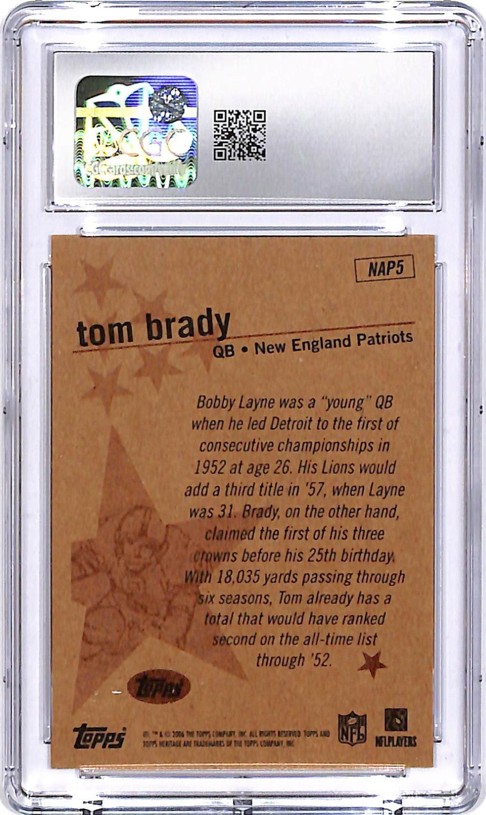 2006 Topps Heritage Tom Brady New Age Performers CGC 9 Patriots