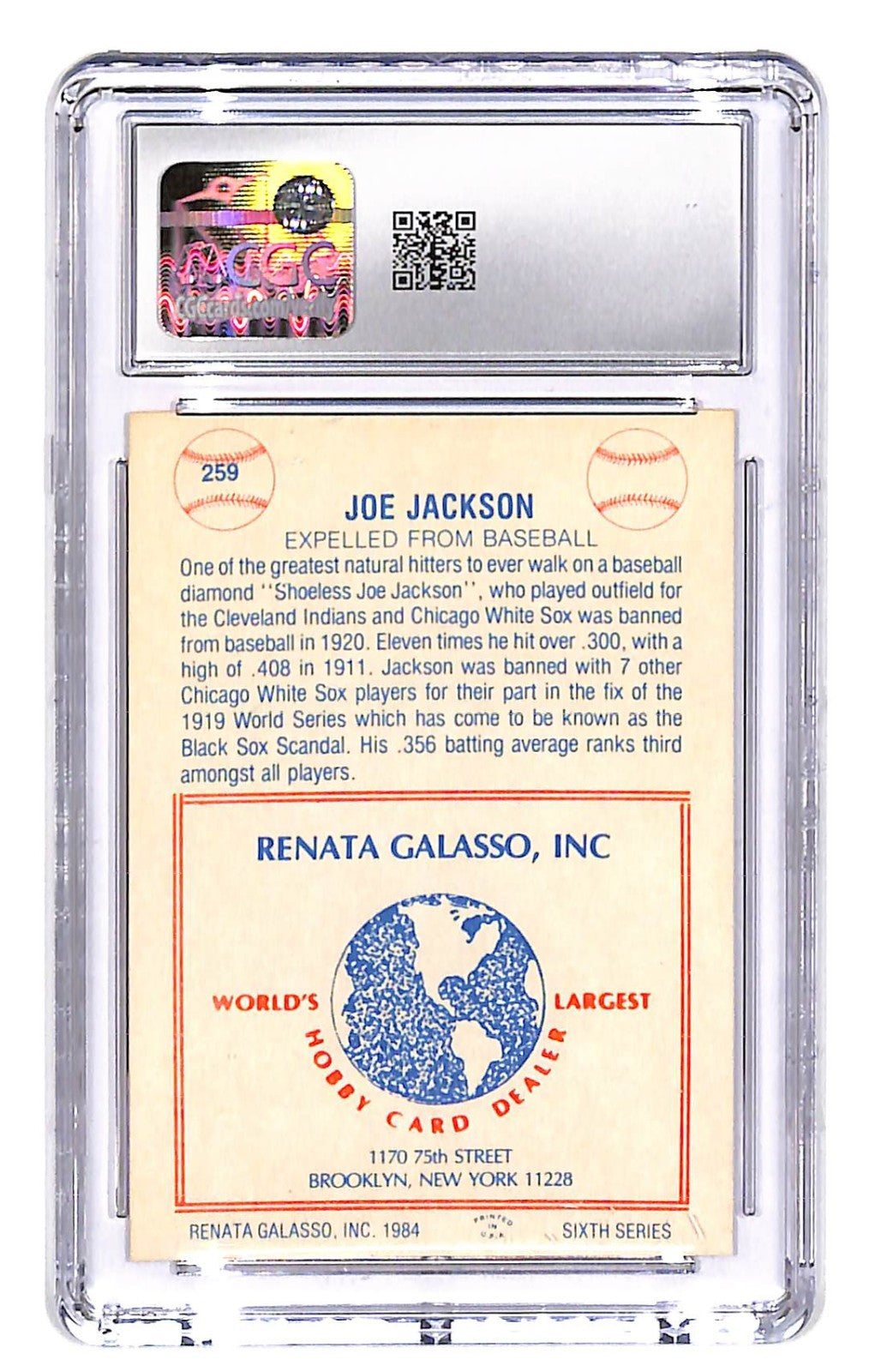 1984 Joe Jackson TCMA Renata Galasso #259 CGC Near Mint 8