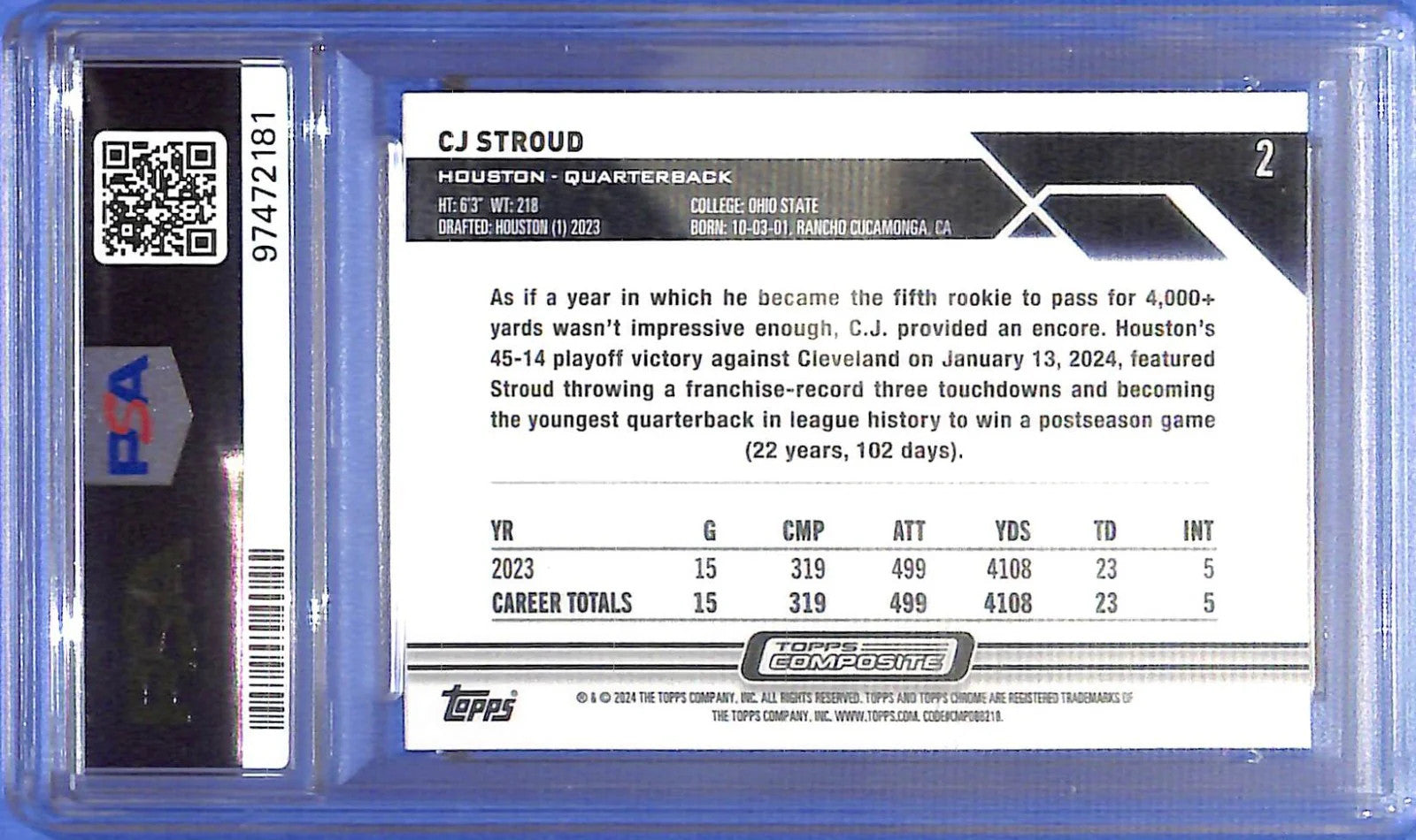 2023 Topps Composite CJ Stroud Rookie RC Divergent Refractor PSA 9 #2 Texans