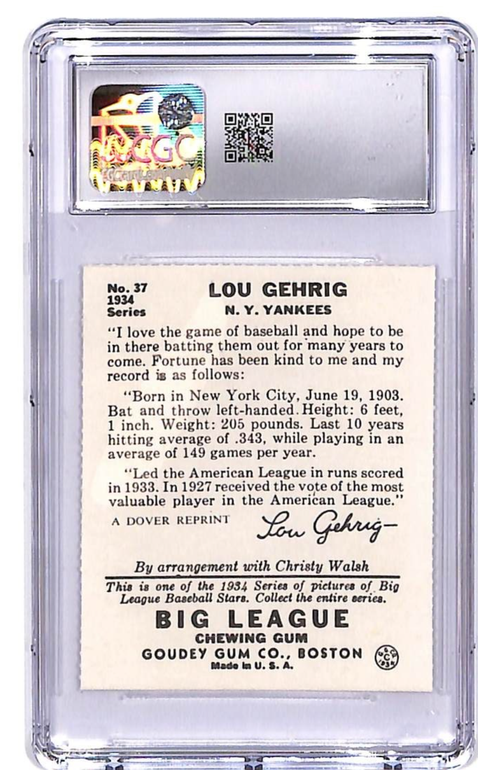 1977 Dover Reprints 34 Goudey Lou Gehrig CGC 7.5 #37 Yankees